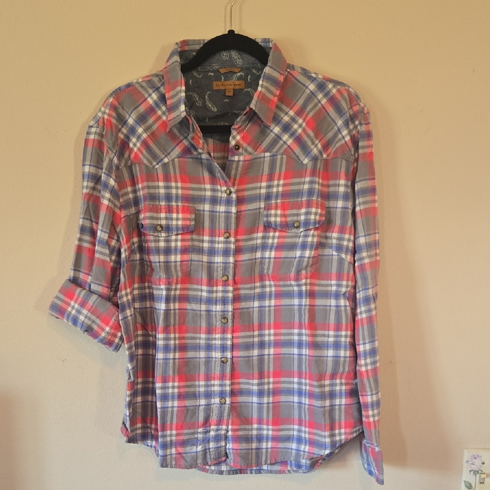 Woman's Plaid Shirt - Pink and Blue